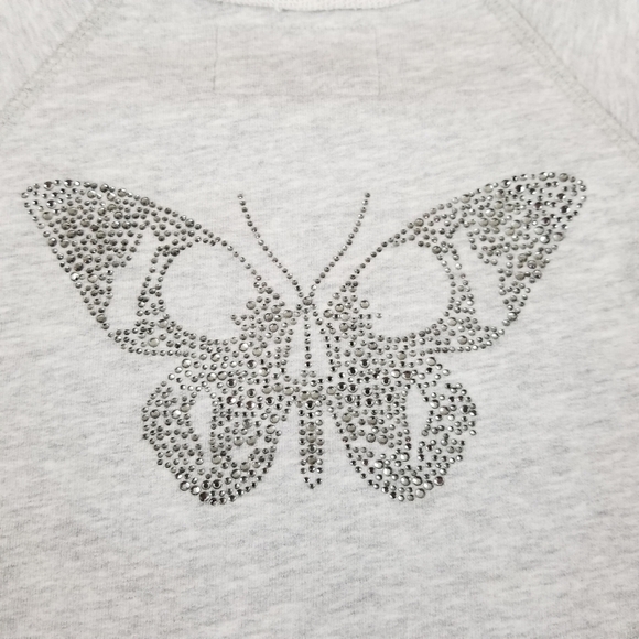 Zadig &Voltaire light heather gray studded butterfly rolled hem top girls size 8 - Picture 5 of 8